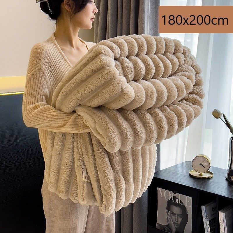 Plush Rabbit Fleece Single Wide Blanket Thick Flannel Sofa Nap Throw Khaki 180Γ200cm Suitable for Christmas Gifting